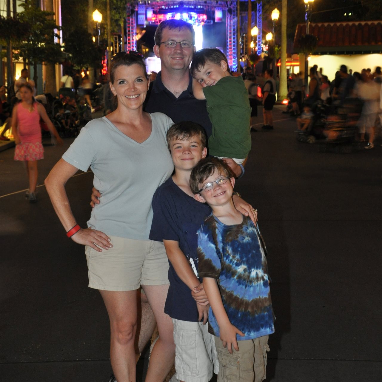 Jen with her husband and her young family on vacation.