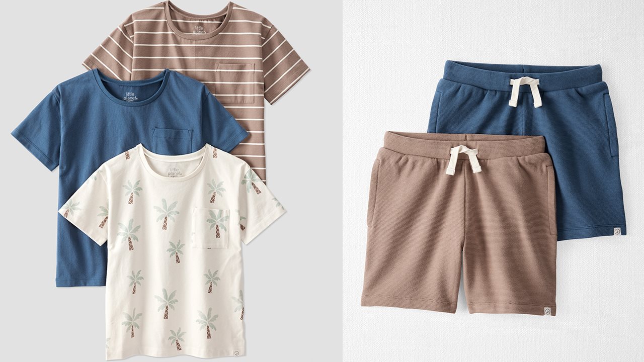 Three-pack organic cotten tees and two-pack organic cotton shorts