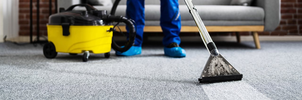 Person using a carpet cleaner to clean the carpet.