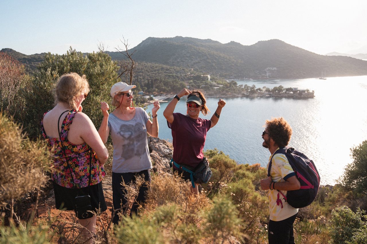 Group of four people celebrating their Hiking Turkey's Lycian Way.